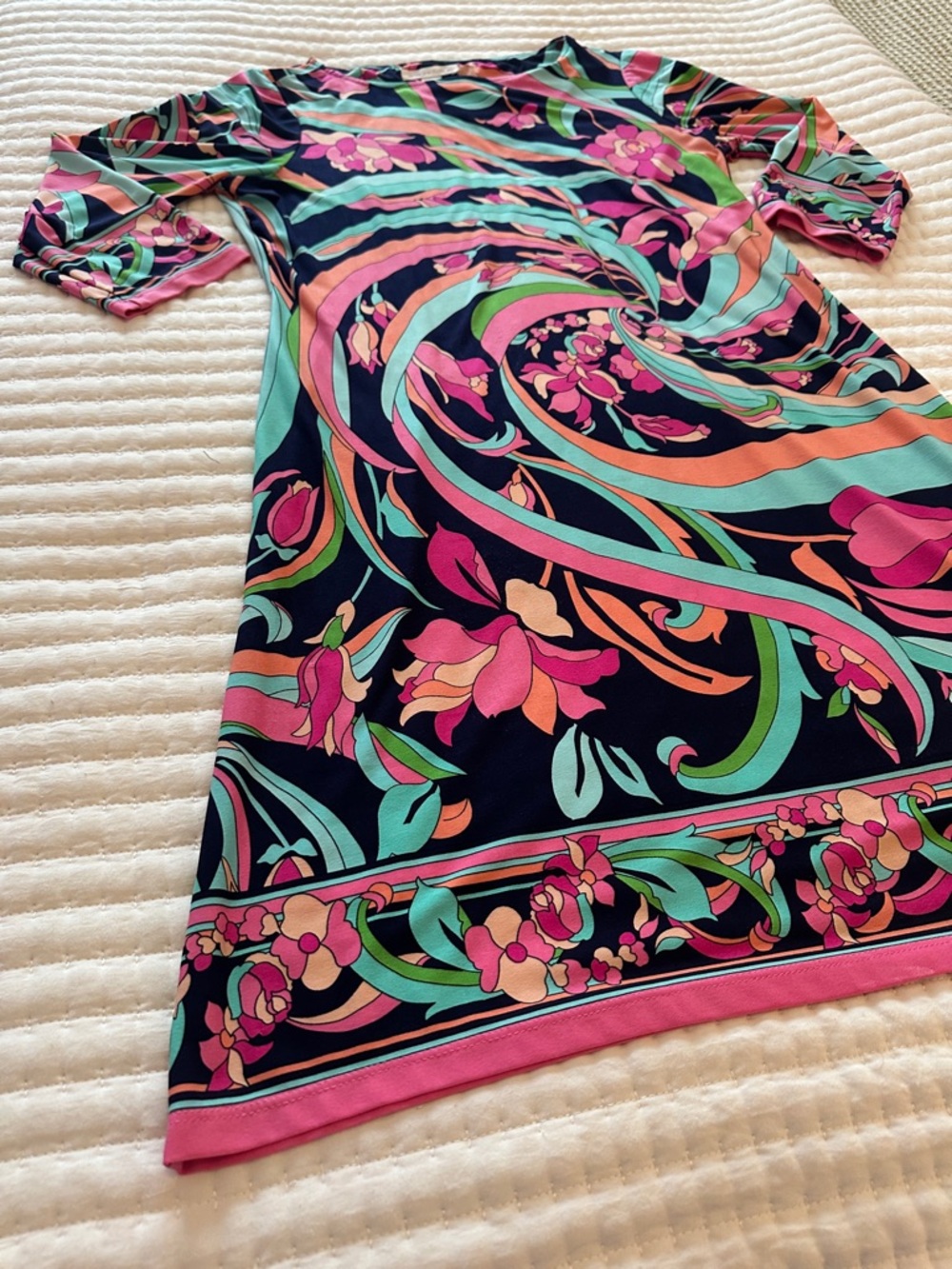 LONDON TIMES vibrant retro Navy Pink & Teal swirl shift 3/4 sleeve dress Sz 10 - Picture 4 of 9